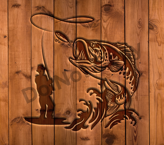 Fishing engraved wood tumbler transfer