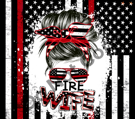 Fire wife messy bun tumbler transfer