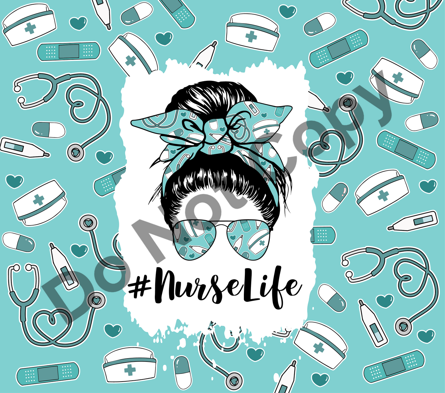 #NurseLife messy bun blue tumbler transfer