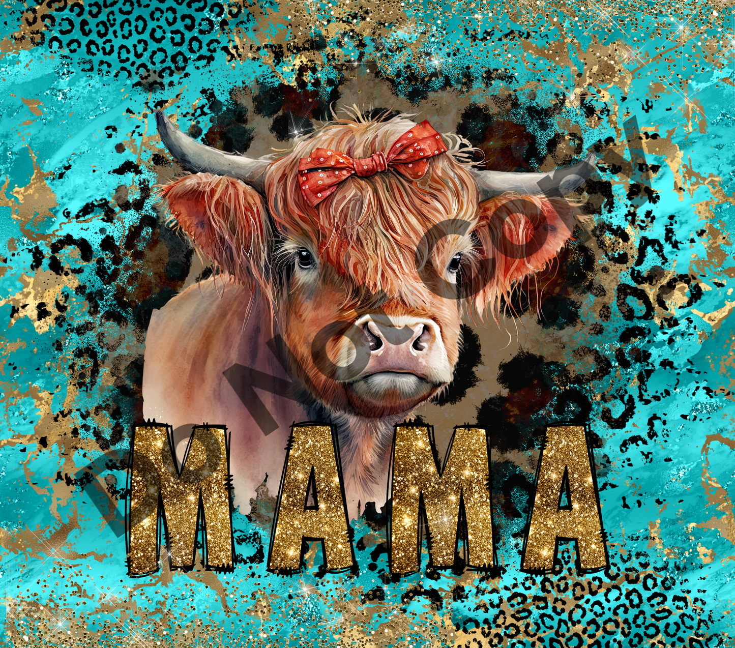 Mama cow leopard blue gold tumbler transfer