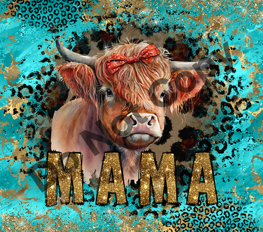 Mama cow leopard blue gold tumbler transfer