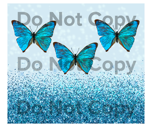 Blue butterflies glitter tumbler transfer