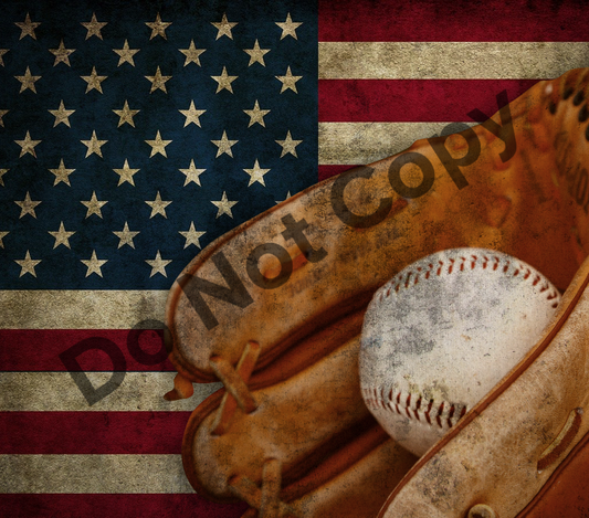 Baseball glove flag tumbler transfer