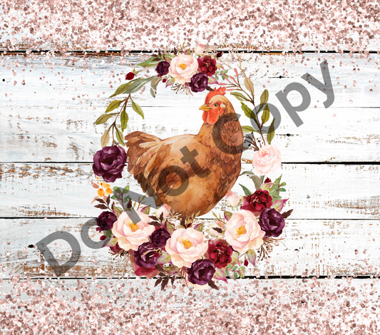 Floral chicken tumbler transfer