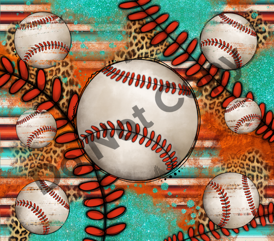 Baseball serape teal and orange tumbler transfer