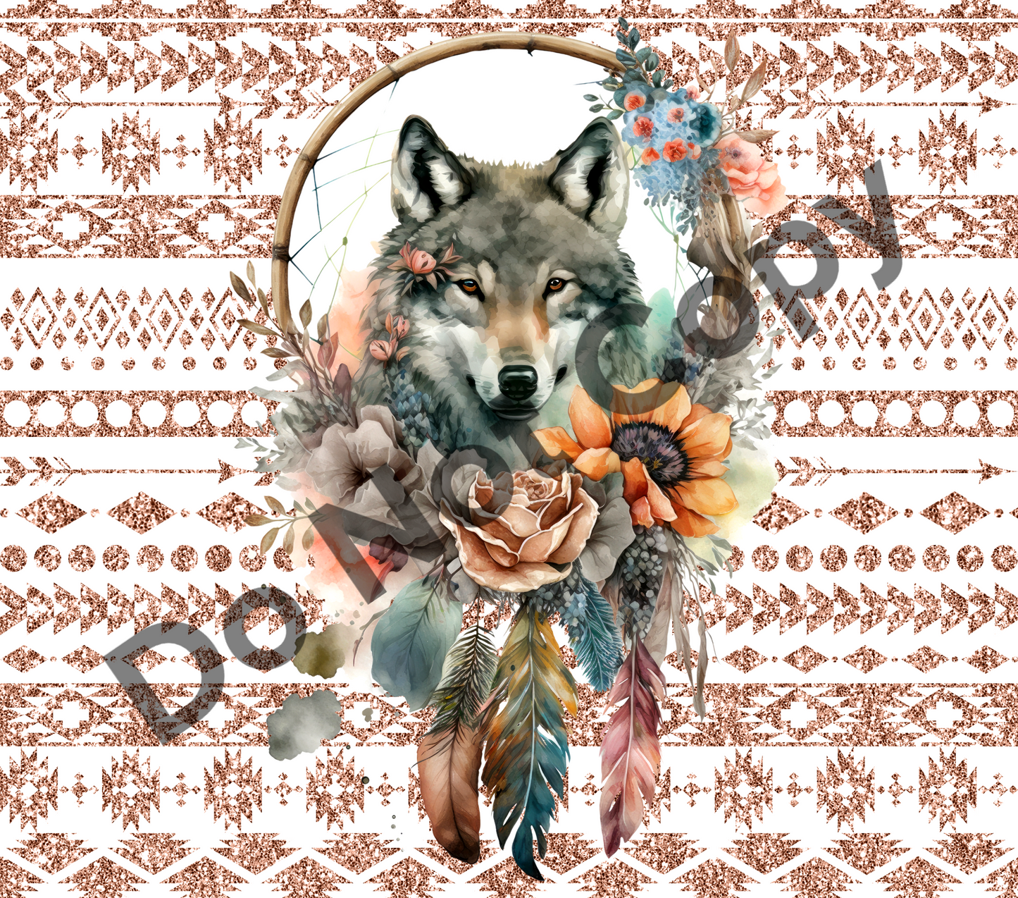 Wolf floral tumbler transfer