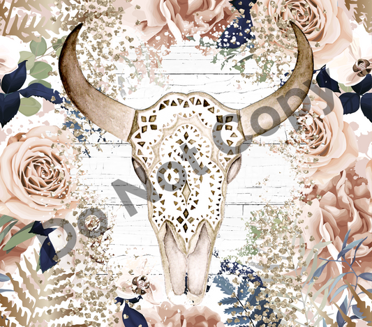 Floral bull tumbler transfer