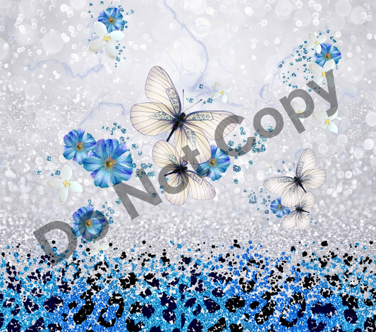 Butterflies blue leopard tumbler transfer