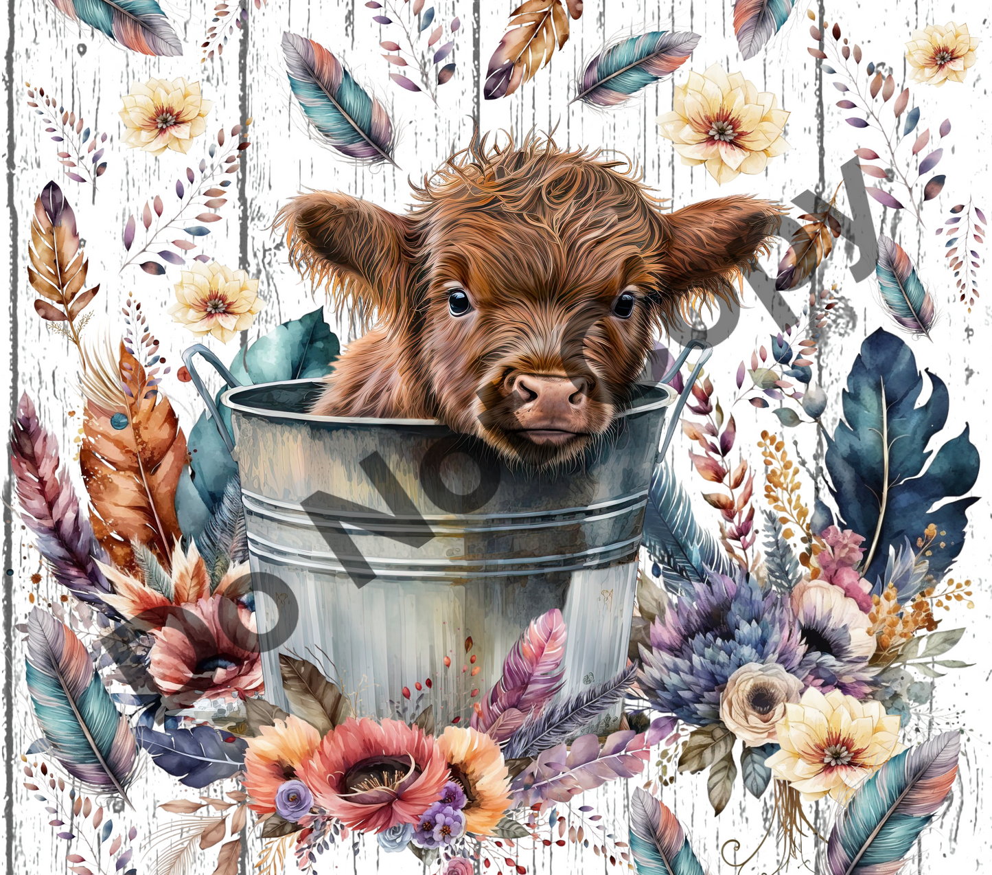 Cow calf boho floral tumbler transfer