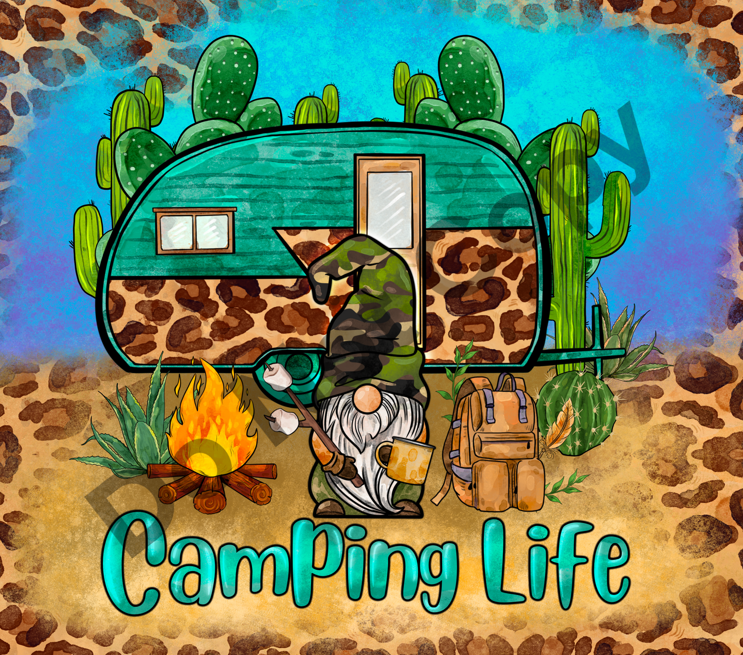 Camping life gnome tumbler transfer