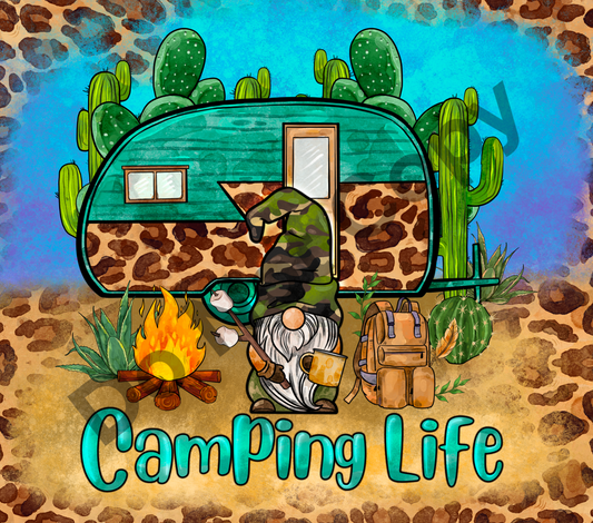Camping life gnome tumbler transfer