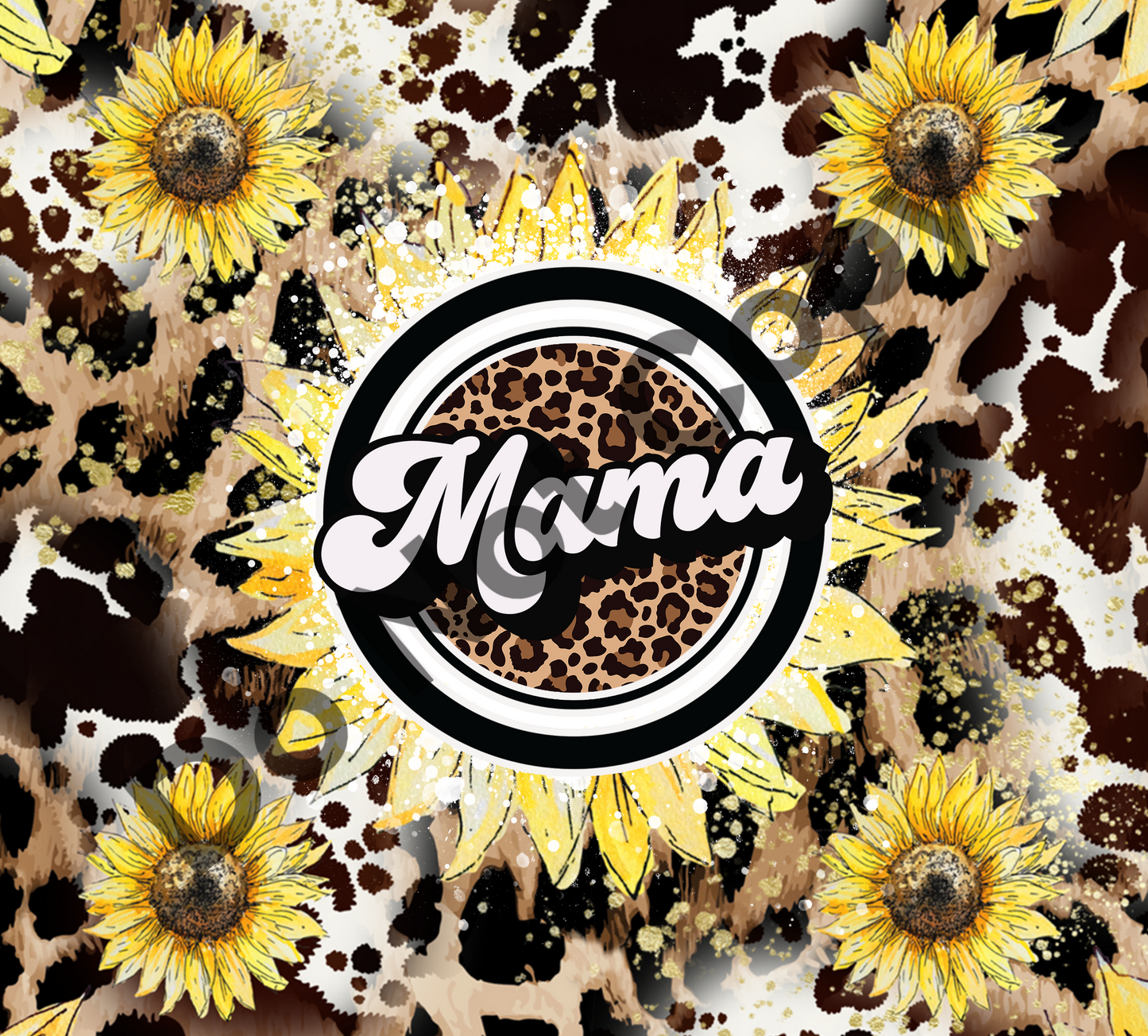 Mama sunflowers leopard cow print round tumbler transfer