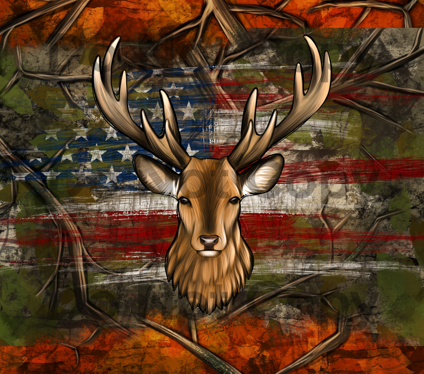 Camo deer flag tumbler transfer