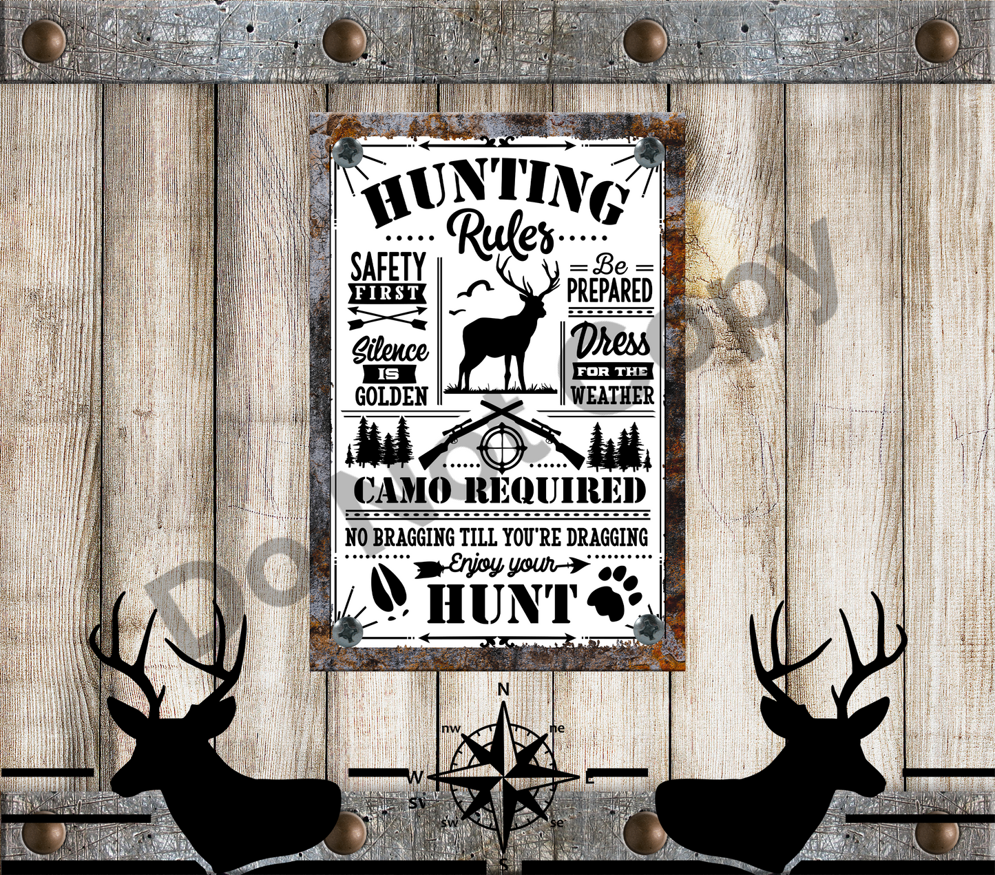Hunting rules tan wood tumbler transfer