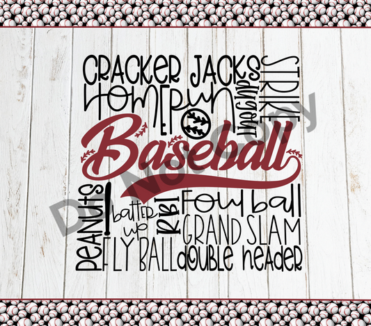 Baseball words collage tumbler transfer
